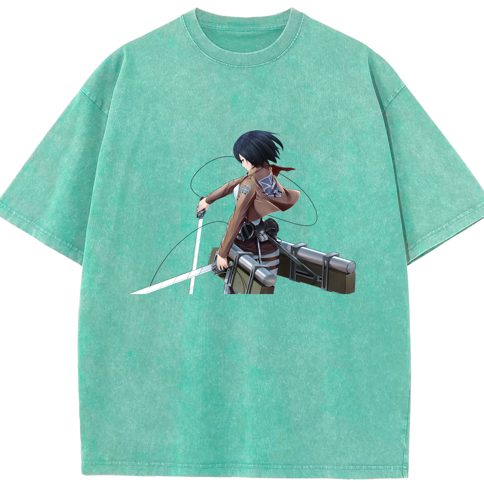 （画像用） 進撃の巨人 ミカサ·アッカーマン Attack on Titan Mikasa Ackerman 綿100% ヴィンテージ風 半袖Tシャツ（フロントプリント）
